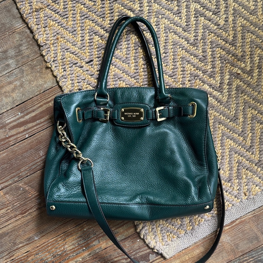 Michael Kors Dark Green Leather Tote